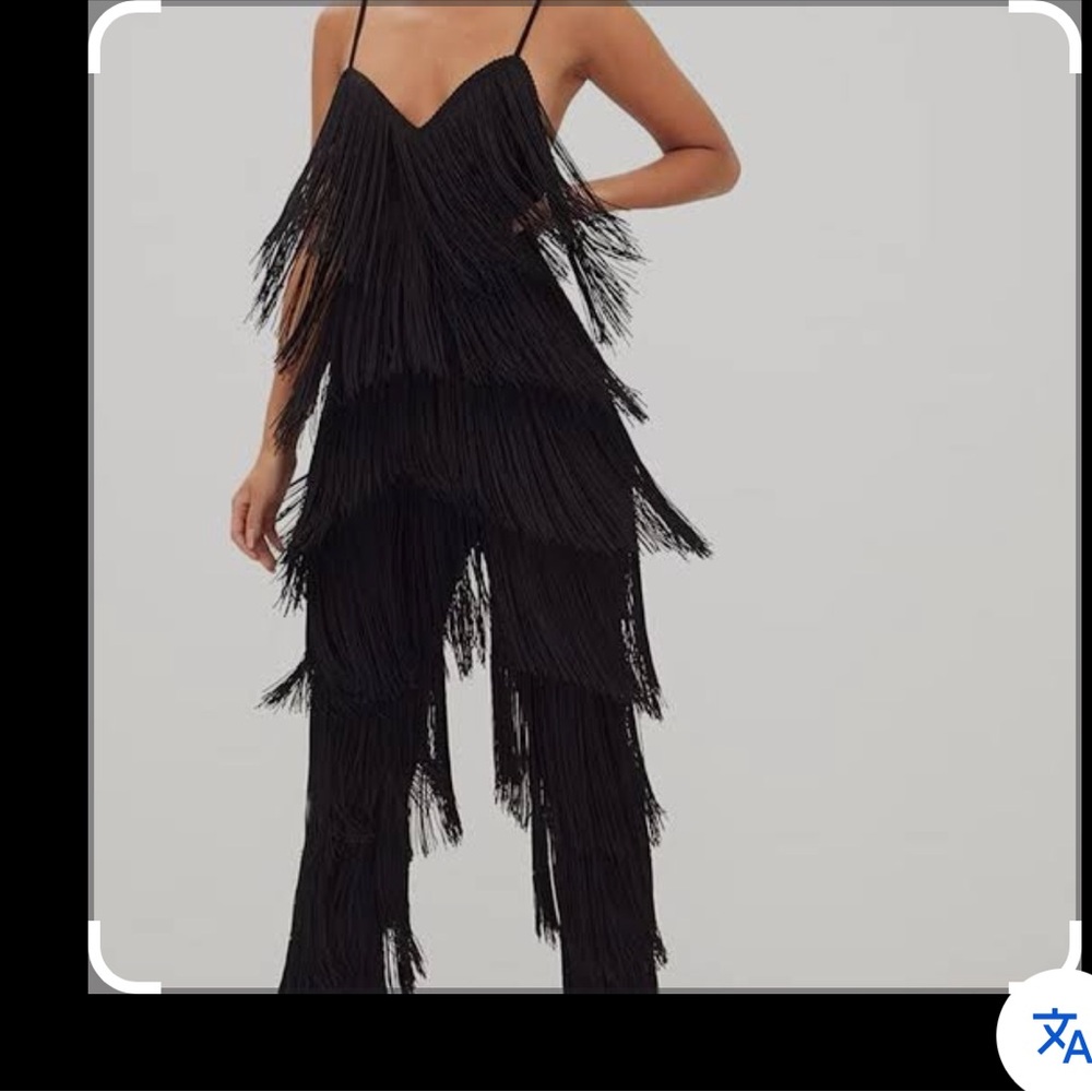 PrettyLittleThing Black Layered Fringe Jumpsuit